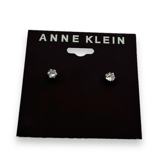 NEW Macy's Anne Klein Silver Small Stud Earrings Cubic Zirconia Minimalist Luxe - Picture 2 of 6